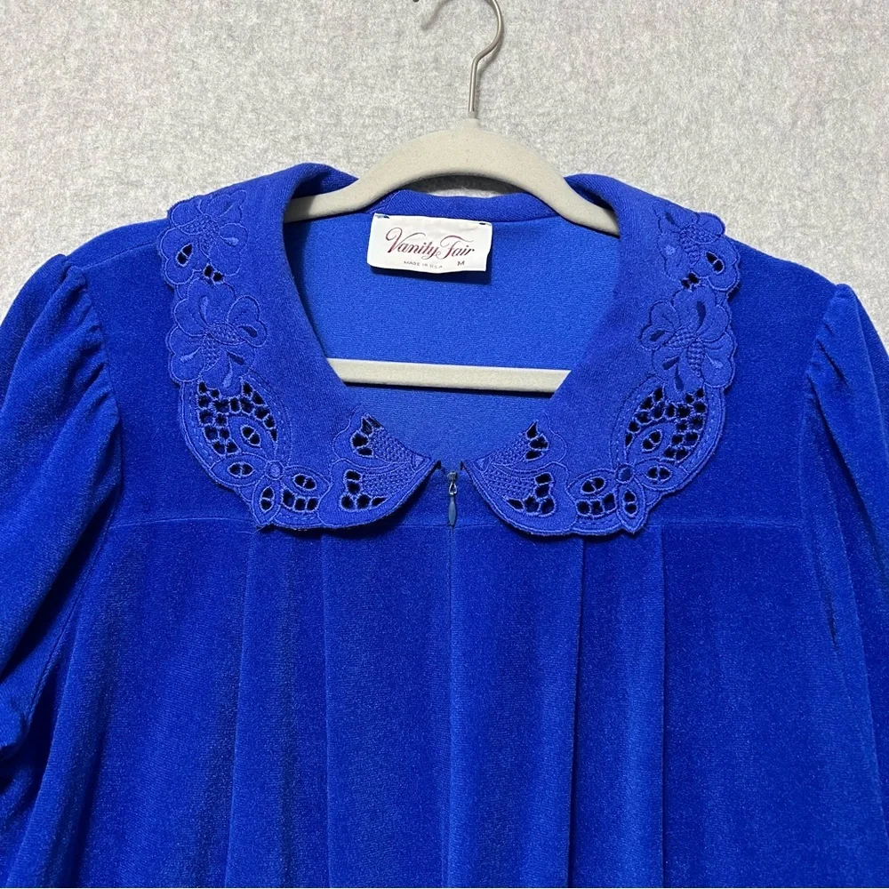 Vanity Fair Vintage Royal Blue Velour Robe House Dress Size Medium 1/2 Zip